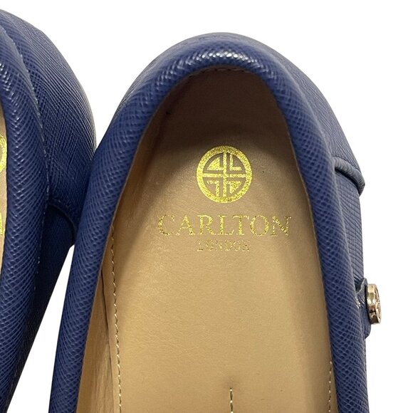 Carlton London Textured Moc-Toe Wedges in Navy Blue with gold accents, size US 9 - Picture 10 of 14